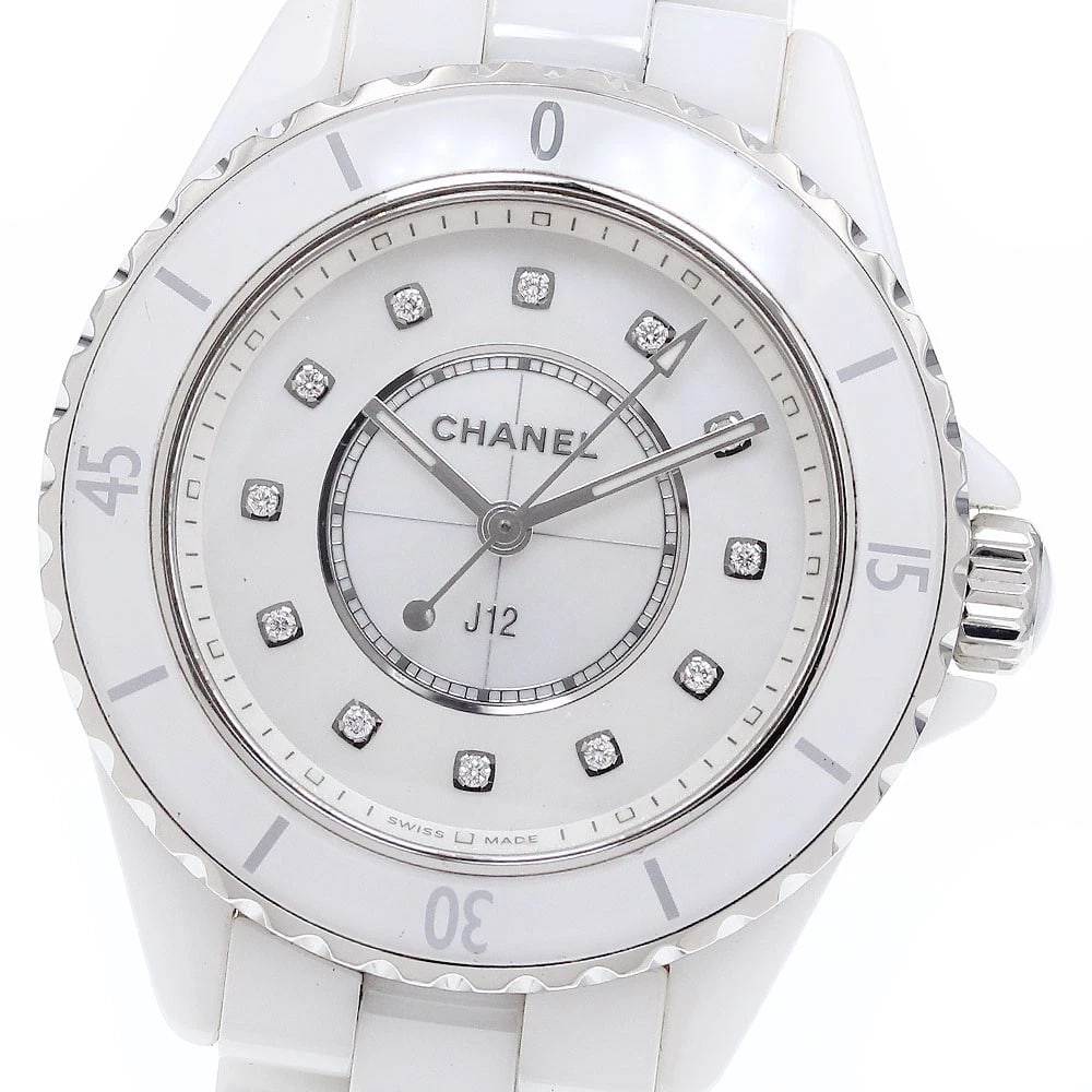 CHANEL J12 WHITE CERAMIC DIAMOND QUARTZ WATCH: CHANEL J12 white ceramic diamond Quartz Watch Brand: CHANEL Type/Style: Wristwatch Material: Band Material Stainless Steel / ceramic, Case Material Stainless Steel / ceramic Color: Dial Color white