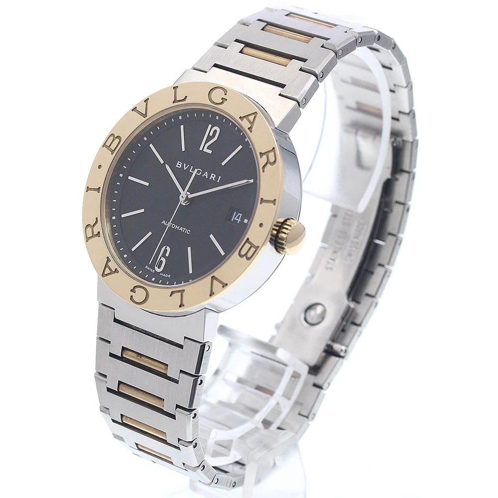 BVLGARI YG DATE AUTOMATIC WATCH: BVLGARI YG date Automatic Watch Brand: BVLGARI Type/Style: Wristwatch Material: Band Material Stainless Steel/YG, Case Material Stainless Steel/YG Color: Dial Color black Size: Case size About 38mm