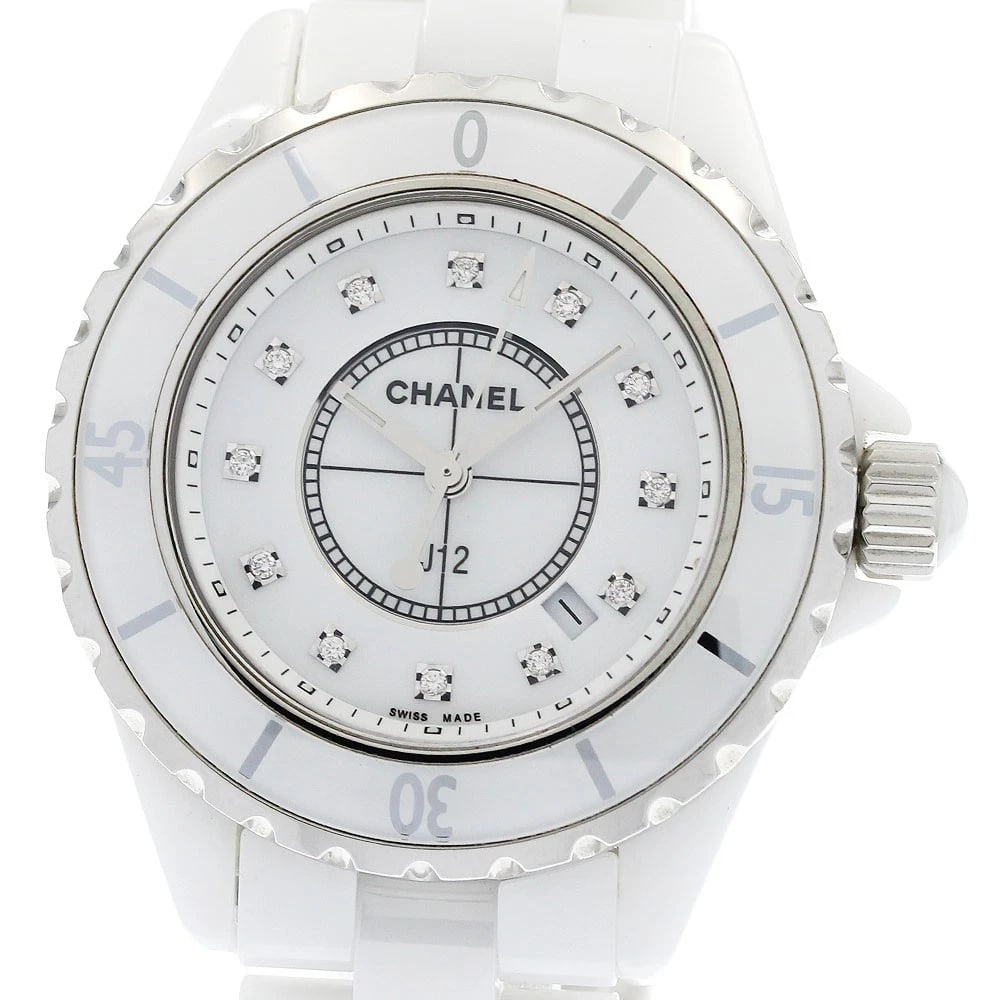 CHANEL J12 WHITE CERAMIC DIAMOND QUARTZ WATCH: CHANEL J12 White ceramic diamond Quartz Watch Brand: CHANEL Type/Style: Wristwatch Material: Band Material Ceramic / Stainless Steel, Case Material Ceramic / Stainless Steel Color: Dial Color white