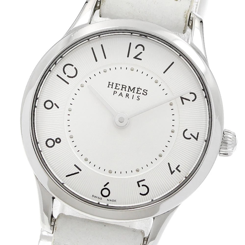 HERMES SLIM DU HERMES SILVER DIAL QUARTZ WATCH: HERMES Slim du Hermes Silver Dial Quartz Watch Brand: HERMES Type/Style: Wristwatch Material: Band Material leather, Case Material Stainless Steel Color: Dial Color Silver Size: Case Size About25mm (1