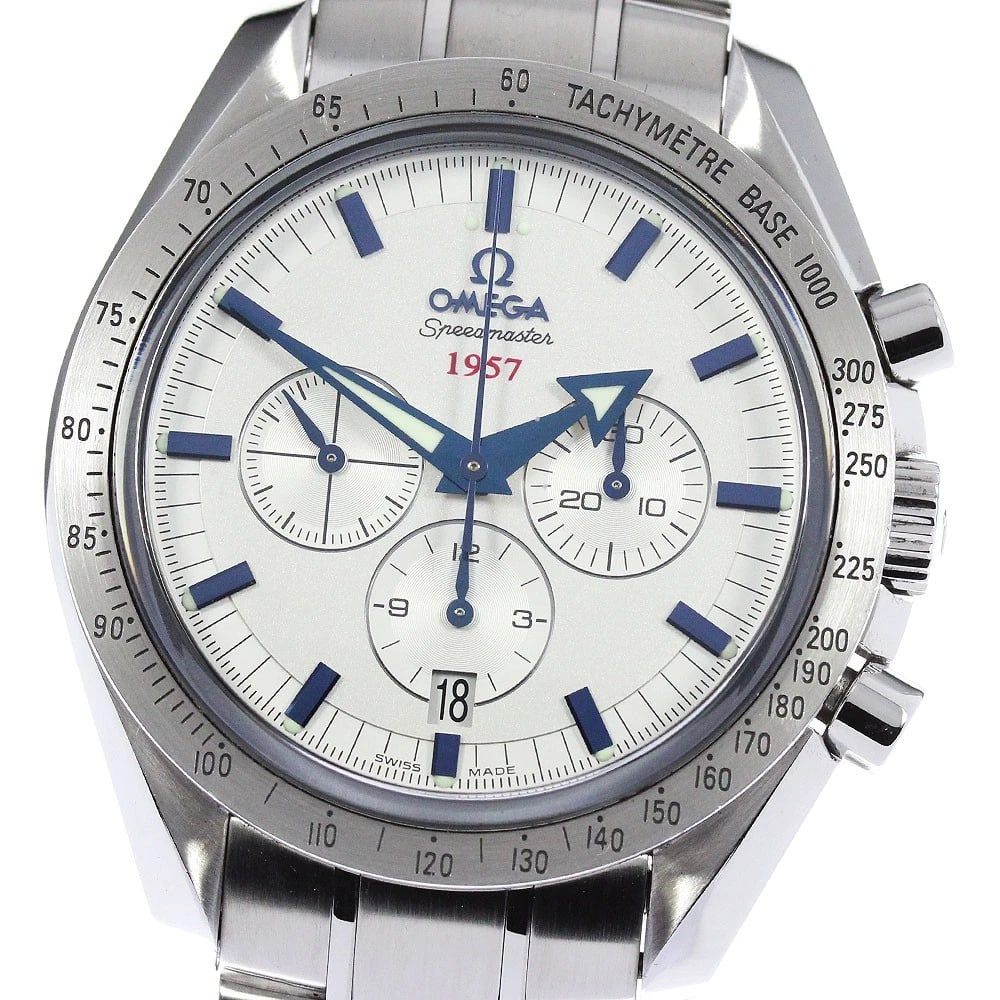 OMEGA SPEEDMASTER BROAD ARROW CHRONOGRAPH WATCH: OMEGA Speedmaster Broad Arrow Chronograph Watch Brand: OMEGA Type/Style: Wristwatch Material: Band Material Stainless Steel, Case Material Stainless Steel Color: Dial Color Silver Size: Case Size Abou