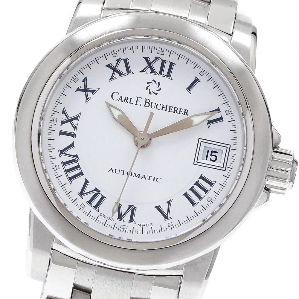 CARL F.BUCHERER PATRAVI DATE AUTOMATIC WATCH: CARL F.BUCHERER Patravi Date Automatic Watch Brand: CARL F.BUCHERER Type/Style: Wristwatch Material: Band Material Stainless Steel, Case Material Stainless Steel Color: Dial Color Silver Size: Case