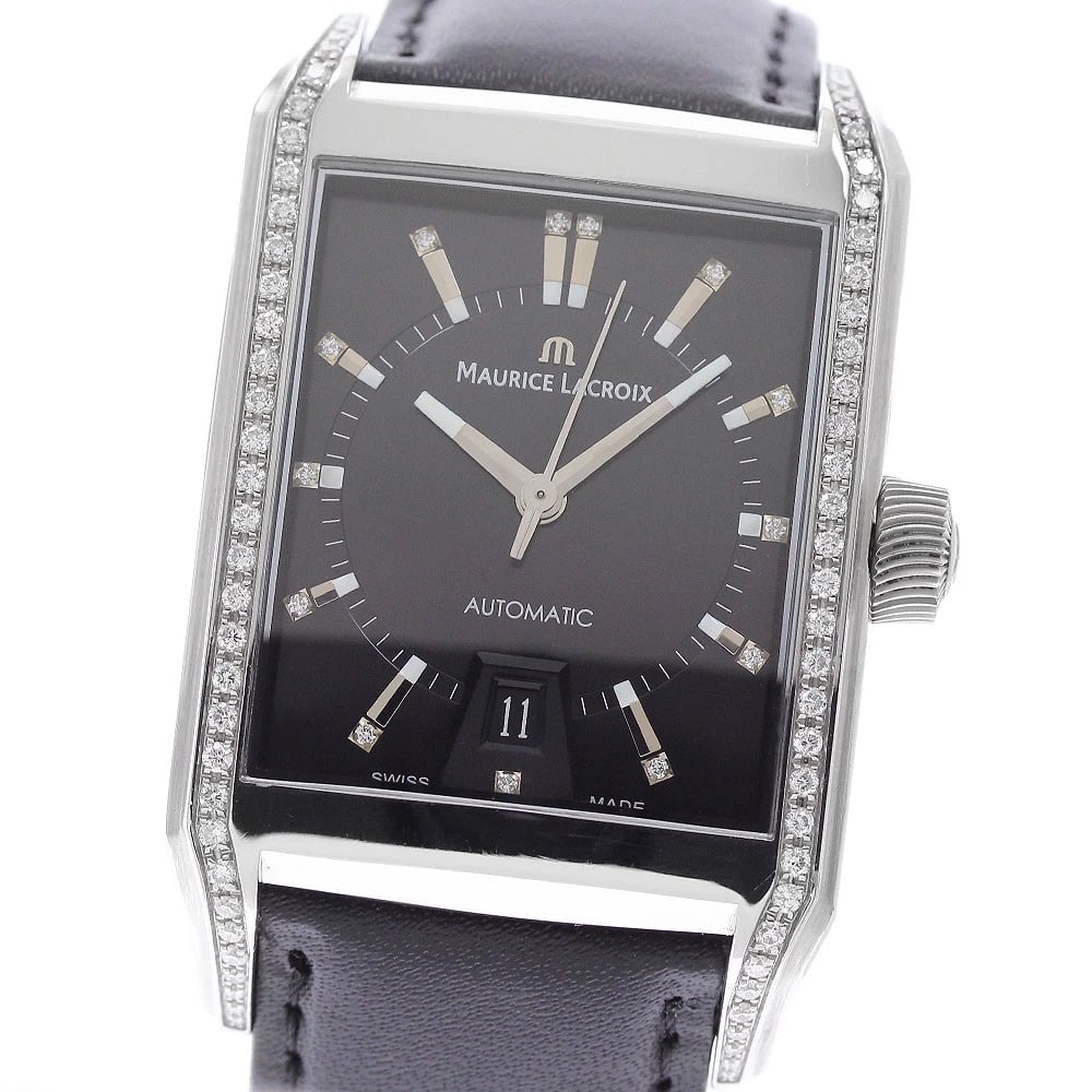 MAURICE LACROIX PONTOS RECTANGULAR AUTOMATIC WATCH: MAURICE LACROIX Pontos Rectangular Automatic Watch Brand: MAURICE LACROIX Type/Style: Wristwatch Material: Band Material leather, Case Material Stainless Steel Color: Dial Color black Size: Case Size