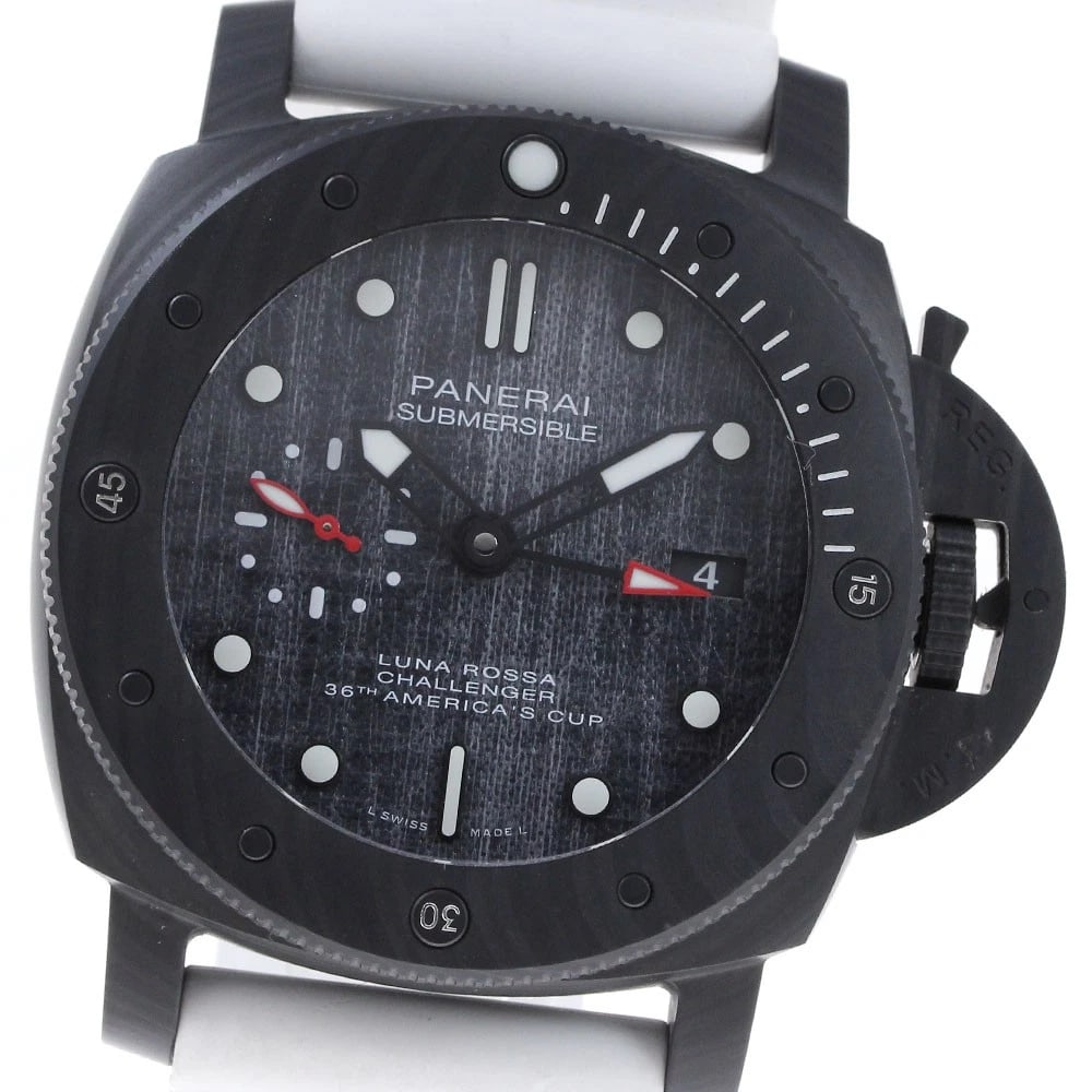 PANERAI SUBMERSIBLE LUNA ROSSA GMT AUTOMATIC WATCH: PANERAI Submersible Luna Rossa GMT Automatic Watch Brand: PANERAI Type/Style: Wristwatch Material: Band Material rubber, Case Material carbon Color: Dial Color gray Size: Case Size About47mm