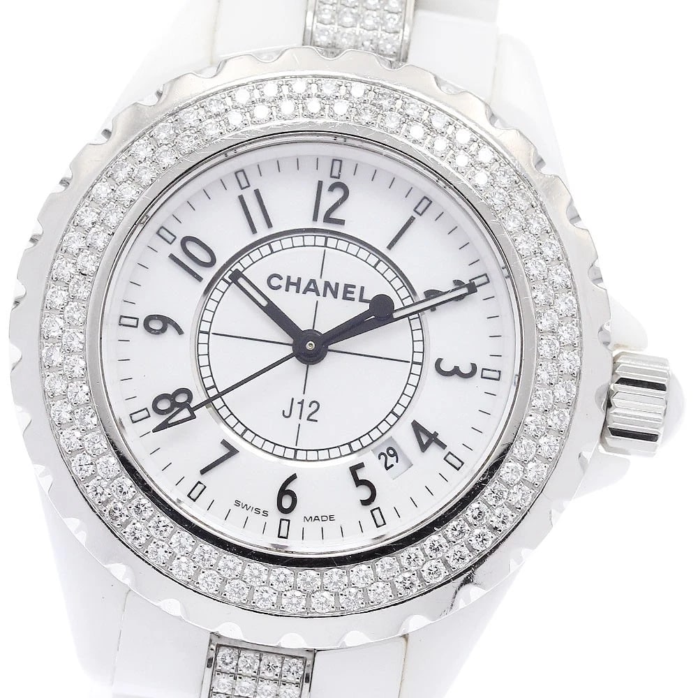CHANEL J12 DIAMOND BEZEL WHITE DIAL QUARTZ WATCH: CHANEL J12 Diamond Bezel white Dial Quartz Watch Brand: CHANEL Type/Style: Wristwatch Material: Band Material Ceramic / Stainless Steel, Case Material Ceramic / Stainless Steel Color: Dial Color