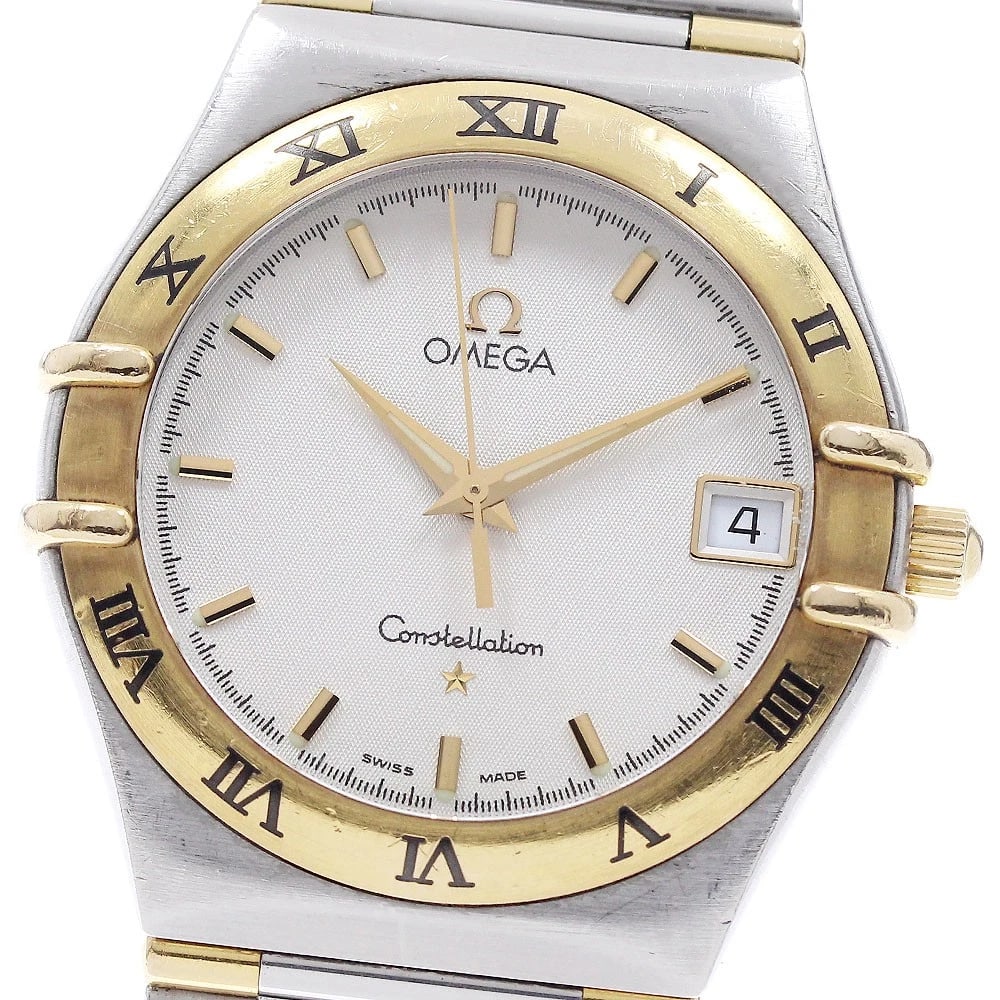 OMEGA CONSTELLATION DATE HALF BAR WHITE DIAL QUARTZ WATCH: OMEGA Constellation date half bar white Dial Quartz Watch Brand: OMEGA Type/Style: Wristwatch Material: Band Material Stainless Steel/YG, Case Material Stainless Steel/YG Color: Dial Color white