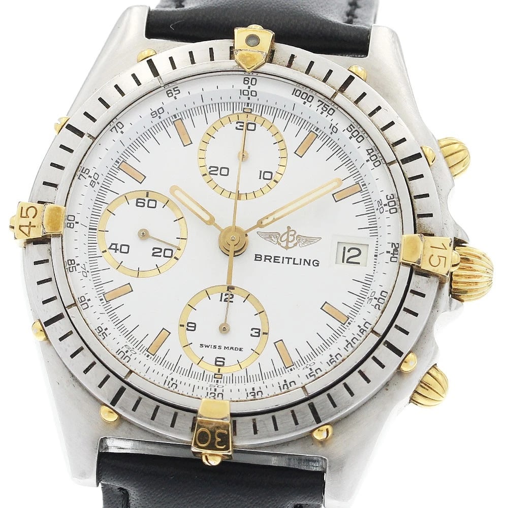 BREITLING CHRONOMCHRONOGRAPH DATE WHITE DIAL WATCH: BREITLING ChronomChronograph Date white Dial Watch Brand: BREITLING Type/Style: Wristwatch Material: Band Material leather, Case Material Stainless Steel/YG Color: Dial Color white Size: Case Size