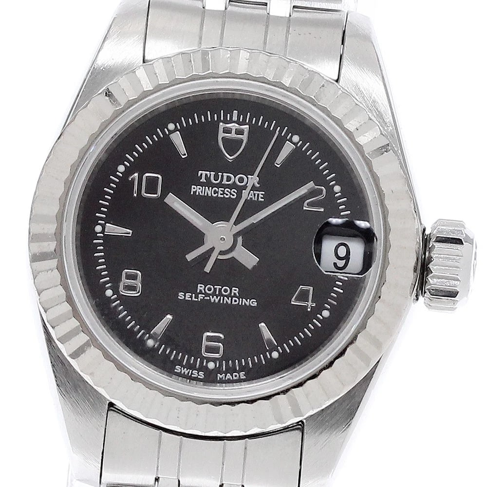 TUDOR PRINCESS DATE WG BEZEL BLACK DIAL AUTOMATIC WATCH: TUDOR Princess Date WG bezel black Dial Automatic Watch Brand: TUDOR Type/Style: Wristwatch Material: Band Material Stainless Steel, Case Material Stainless Steel/WG Color: Dial Color black Size: Case