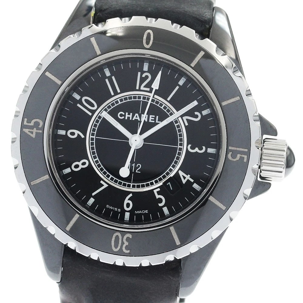 CHANEL J12 BLACK CERAMIC DATE BLACK DIAL QUARTZ WATCH: CHANEL J12 Black ceramic date black Dial Quartz Watch Brand: CHANEL Type/Style: Wristwatch Material: Band Material leather, Case Material Ceramic / Stainless Steel Color: Dial Color black Size: Case S