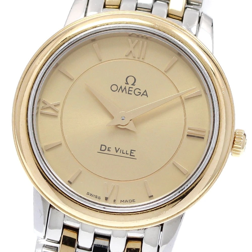 OMEGA DE VILLE PRESTIGE GOLD DIAL QUARTZ WATCH: OMEGA De Ville Prestige gold Dial Quartz Watch Brand: OMEGA Type/Style: Wristwatch Material: Band Material Stainless Steel/YG, Case Material Stainless Steel/YG Color: Dial Color gold Size: Case Size A