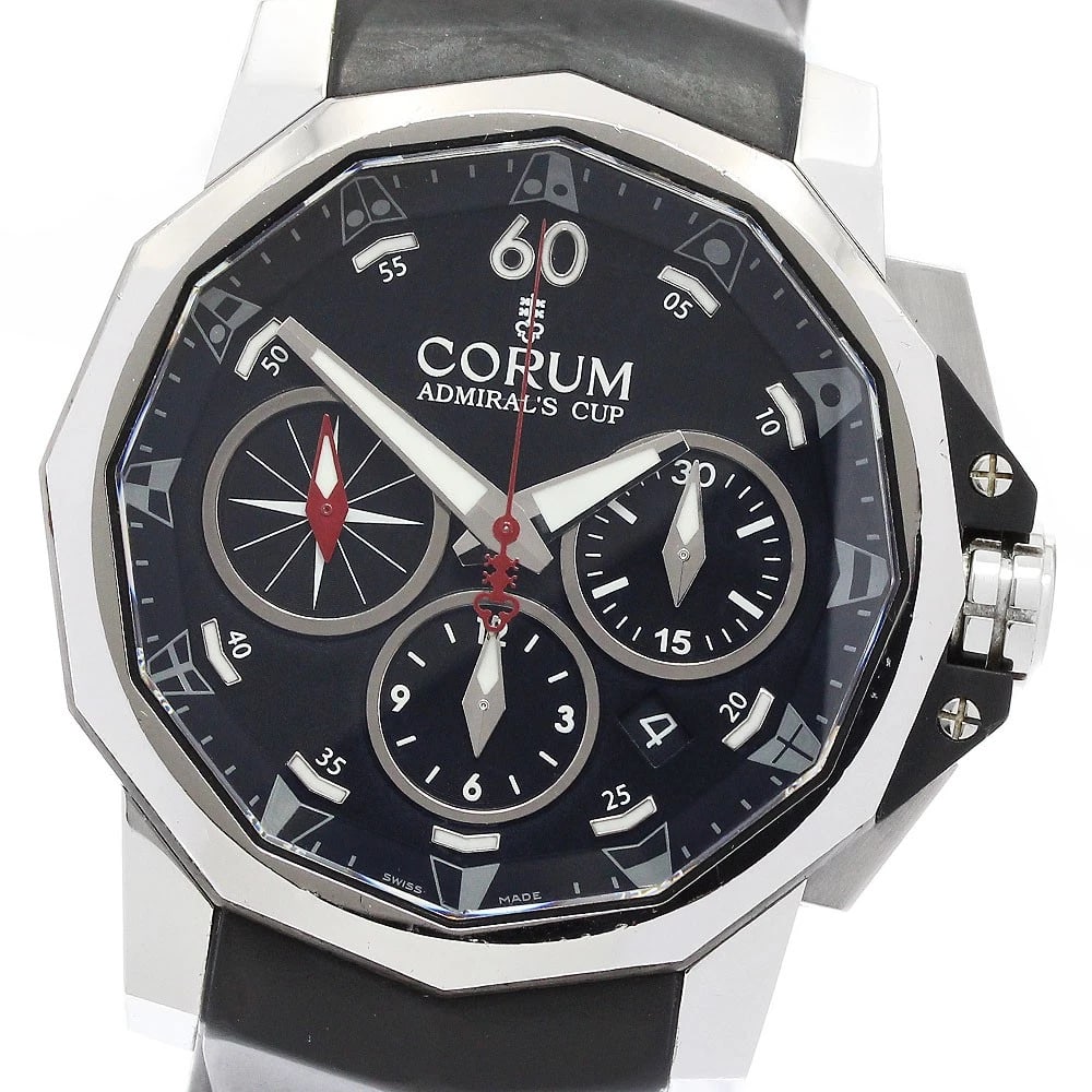 CORUM ADMIRAL'S CUP CHRONO AUTOMATIC WATCH: CORUM Admiral's Cup Chrono Automatic Watch Brand: CORUM Type/Style: Wristwatch Material: Band Material rubber, Case Material Stainless Steel Color: Dial Color black Size: Case Size About44mm