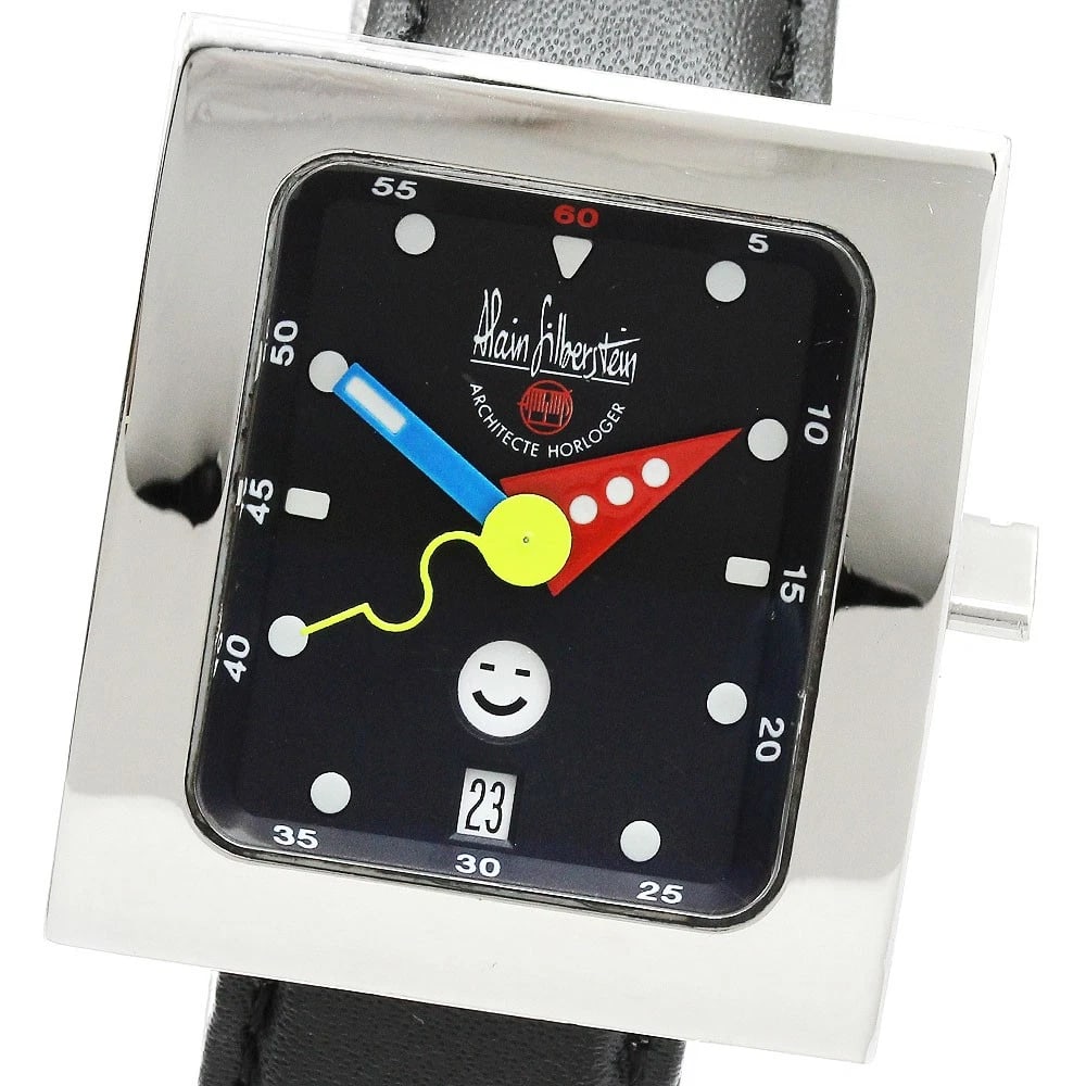 ALAIN SILBERSTEIN PAVE SMILE DAY LIMITED AUTOMATIC WATCH: Alain Silberstein Pave Smile Day Limited Automatic Watch Brand: Alain Silberstein Type/Style: Wristwatch Material: Band Material leather, Case Material Stainless Steel Color: Dial Color black Size: