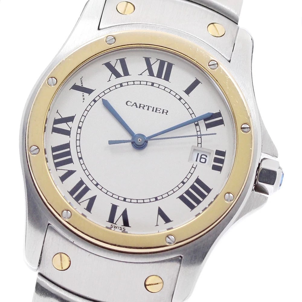 CARTIER SANTOS RONDO MM DATE BEIGE DIAL QUARTZ WATCH: CARTIER Santos Rondo MM Date beige Dial Quartz Watch Brand: CARTIER Type/Style: Wristwatch Material: Band Material Stainless Steel/YG, Case Material Stainless Steel/YG Color: Dial Color beige Size: