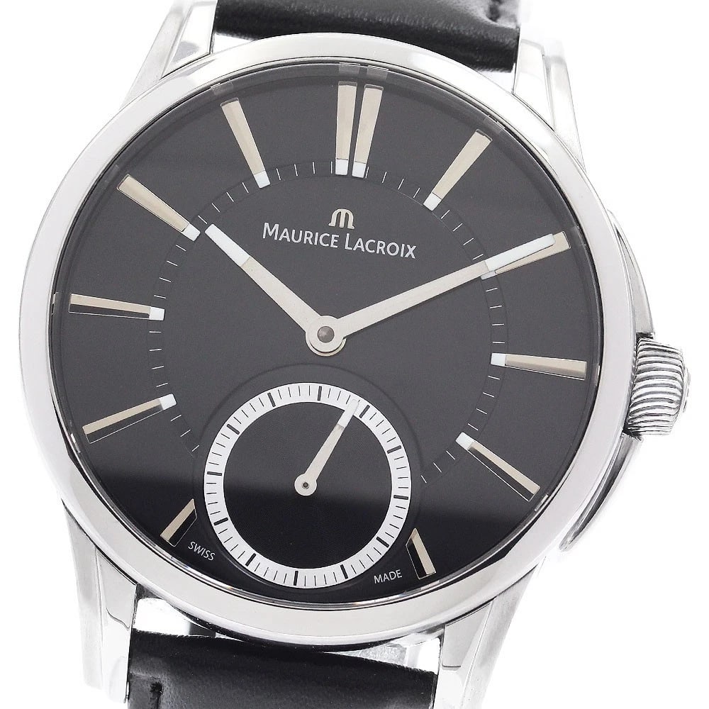 MAURICE LACROIX PONTOS SMALL WINDING WATCH: MAURICE LACROIX Pontos Small Winding Watch Brand: MAURICE LACROIX Type/Style: Wristwatch Material: Band Material leather, Case Material Stainless Steel Color: Dial Color black Size: Case Size