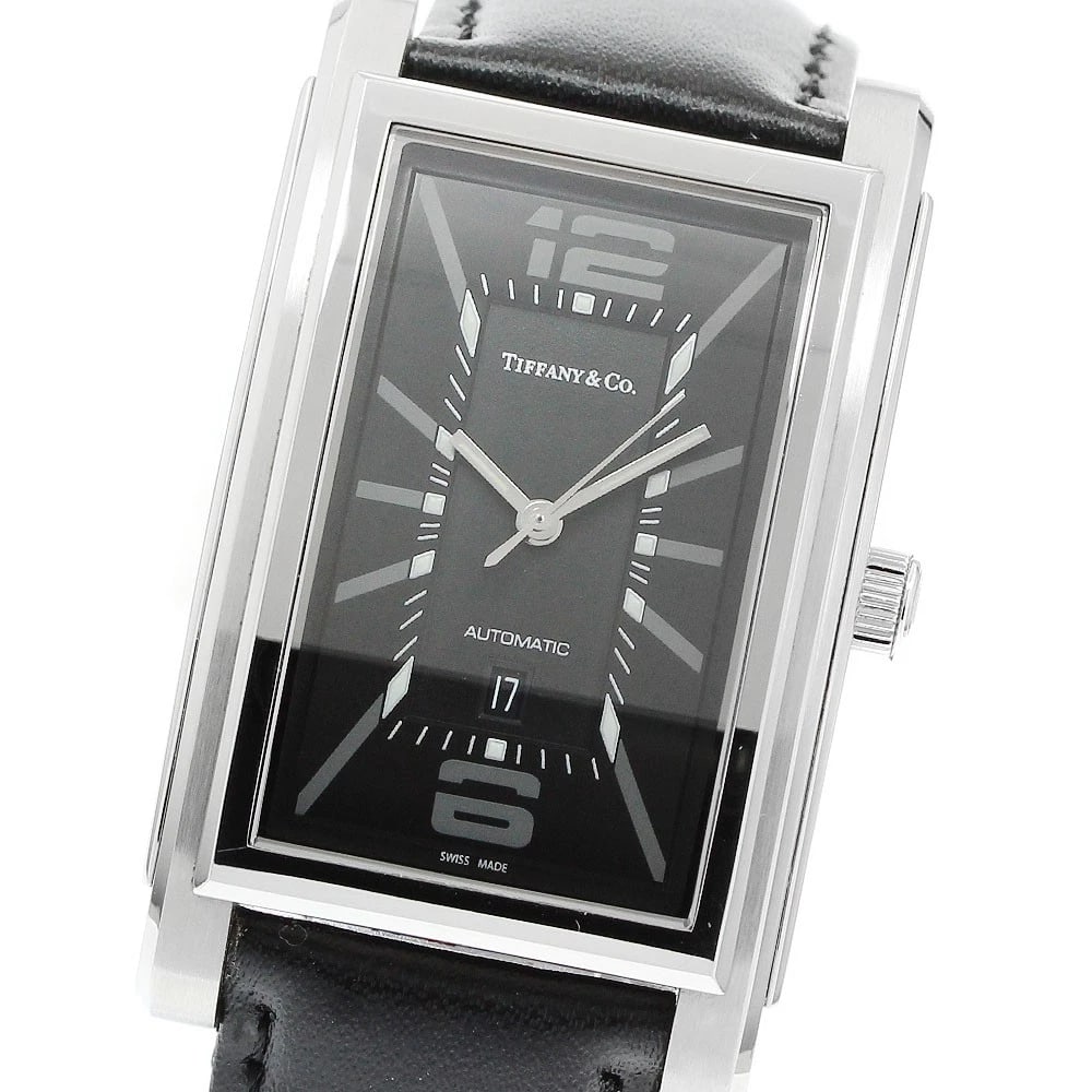 TIFFANY&CO. GROUND DATE BLACK DIAL AUTOMATIC WATCH: TIFFANY&Co. ground Date black Dial Automatic Watch Brand: TIFFANY&Co. Type/Style: Wristwatch Material: Band Material leather, Case Material Stainless Steel Color: Dial Color black Size: Case Size