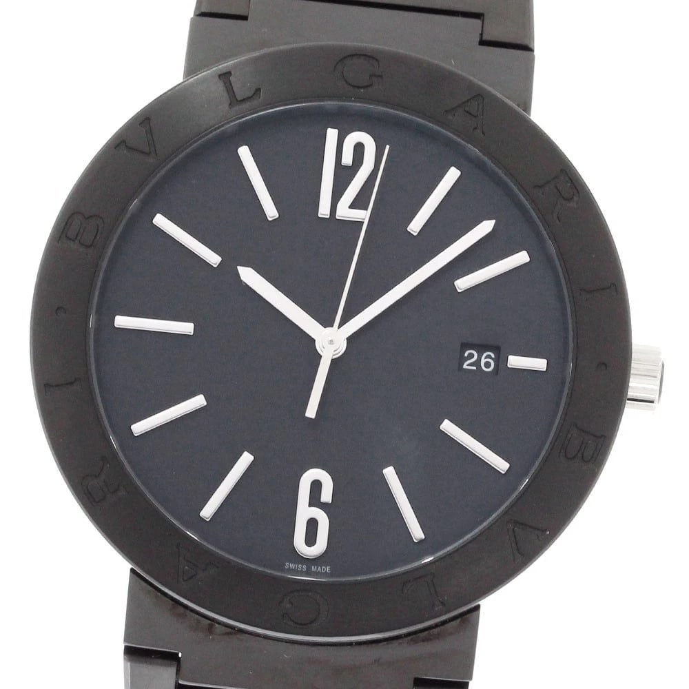 BVLGARI DATE BLACK DIAL AUTOMATIC WATCH: BVLGARI Date black Dial Automatic Watch Brand: BVLGARI Type/Style: Wristwatch Material: Band Material Stainless Steel, Case Material Stainless Steel Color: Dial Color black Size: Case Size About41mm