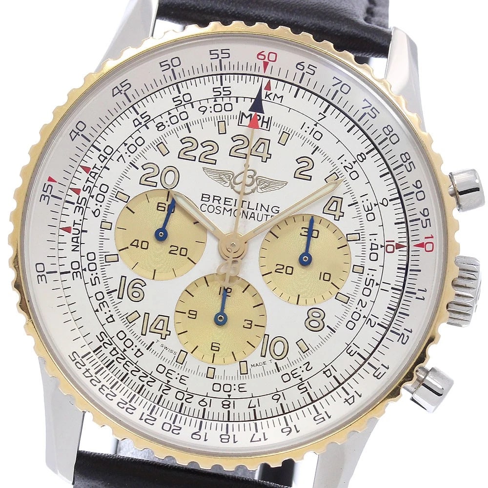 BREITLING NAVITIMER COSMONAUTE CHRONOGRAPH HAND WATCH: BREITLING Navitimer Cosmonaute Chronograph Hand Watch Brand: BREITLING Type/Style: Wristwatch Material: Band Material leather, Case Material Stainless Steel/YG Color: Dial Color Silver / Gold Size: