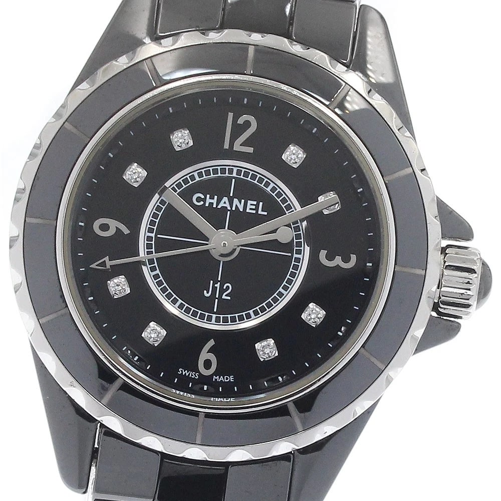 CHANEL J12 BLACK CERAMIC DIAMOND BLACK DIAL QUARTZ WATCH: CHANEL J12 black ceramic diamond black Dial Quartz Watch Brand: CHANEL Type/Style: Wristwatch Material: Band Material Stainless Steel / ceramic, Case Material Stainless Steel / ceramic Color: Dial