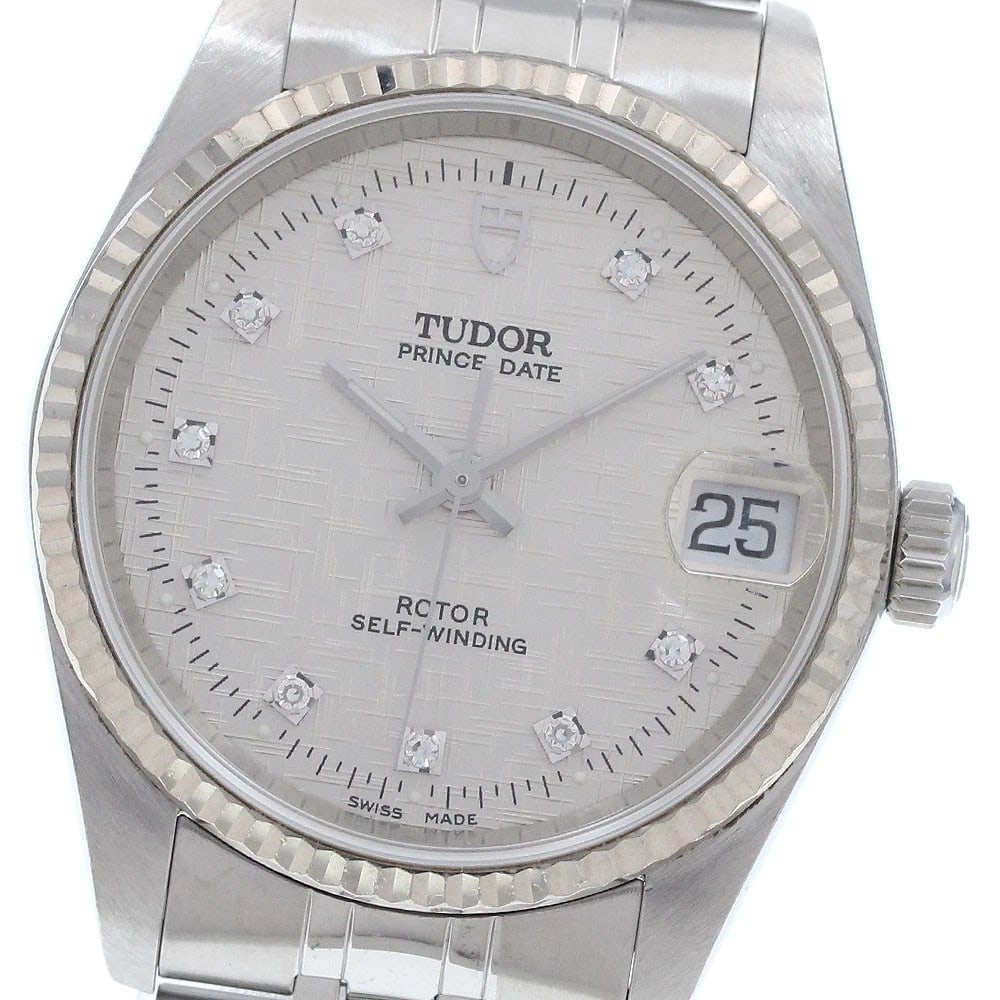 TUDOR PRINCE DATE WG BEZEL DIAMOND SILVER DIAL AUTOMATIC WATCH: TUDOR Prince Date WG bezel diamond Silver Dial Automatic Watch Brand: TUDOR Type/Style: Wristwatch Material: Band Material Stainless Steel, Case Material Stainless Steel/WG Color: Dial Color Silver