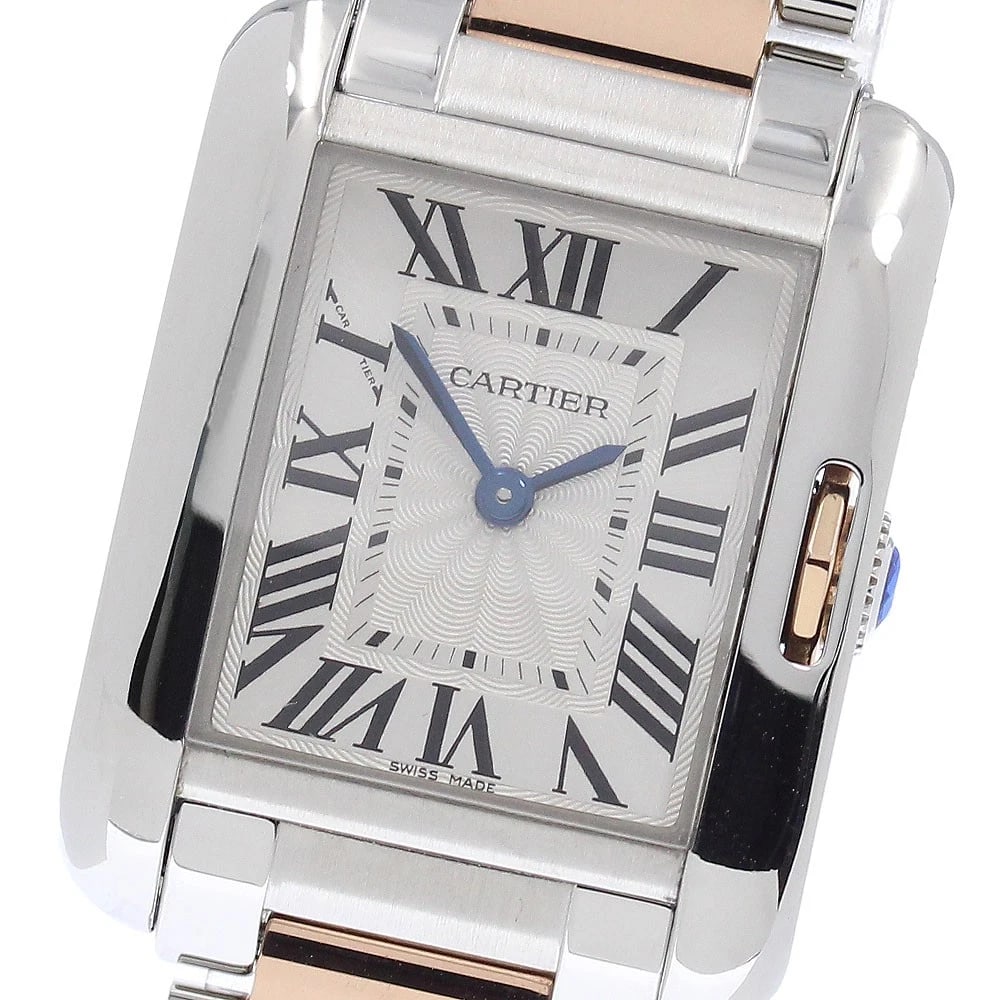 CARTIER TANK ANGLAZE SM SILVER DIAL QUARTZ WATCH: CARTIER Tank Anglaze SM Silver Dial Quartz Watch Brand: CARTIER Type/Style: Wristwatch Material: Band Material Stainless Steel/PG, Case Material Stainless Steel/PG Color: Dial Color Silver Size: Case