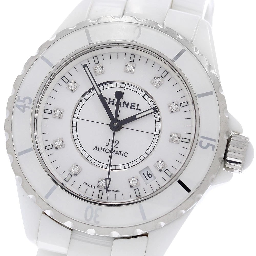 CHANEL J12 WHITE CERAMIC DIAMOND AUTOMATIC WATCH: CHANEL J12 White Ceramic Diamond Automatic Watch Brand: CHANEL Type/Style: Wristwatch Material: Band Material Ceramic / Stainless Steel, Case Material Ceramic / Stainless Steel Color: Dial Color