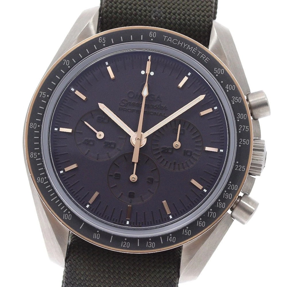 OMEGA SPEEDMASTER APOLLO WATCH: OMEGA Speedmaster Apollo Watch Brand: OMEGA Type/Style: Wristwatch Material: Band Material Nylon, Case Material Titanium/Sedona Gold Color: Dial Color gray Size: Case Size About42mm (1.7inch) Wrist