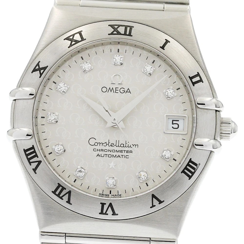 OMEGA CONSTELLATION DATE DIAMOND WATCH: OMEGA Constellation Date diamond Watch Brand: OMEGA Type/Style: Wristwatch Material: Band Material Stainless Steel, Case Material Stainless Steel Color: Dial Color Silver Size: Case Size About35mm