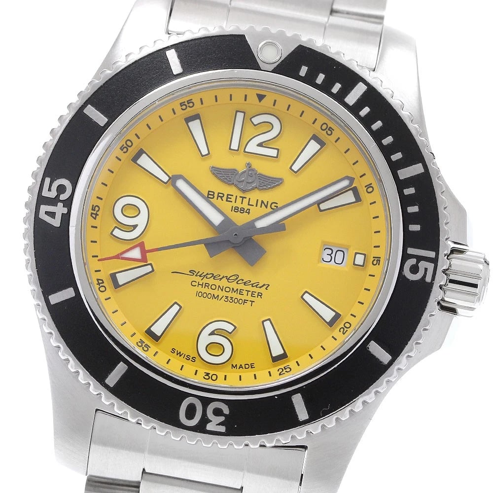 BREITLING SUPER DATE YELLOW DIAL AUTOMATIC WATCH: BREITLING Super Date yellow Dial Automatic Watch Brand: BREITLING Type/Style: Wristwatch Material: Band Material Stainless Steel, Case Material Stainless Steel Color: Dial Color yellow Size: Case