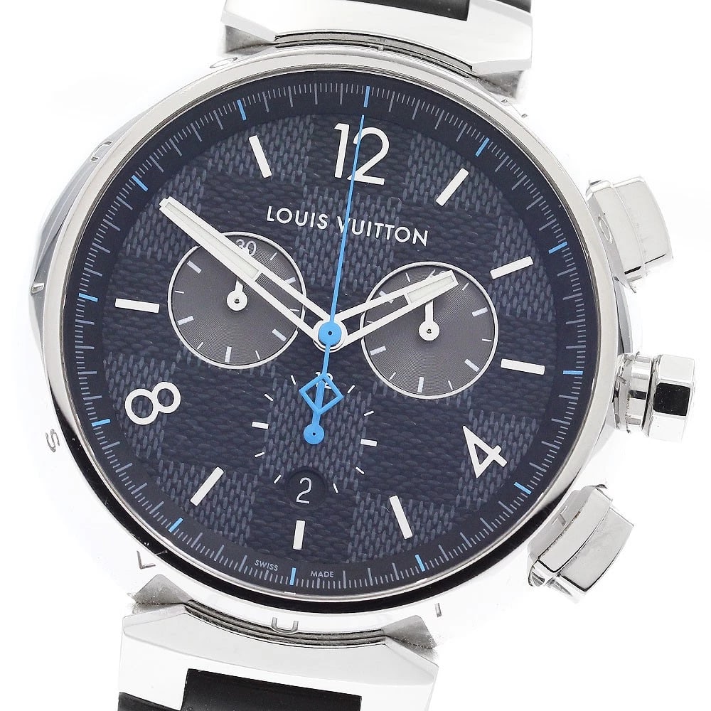 LOUIS VUITTON TAMBOUR GM DAMIER GRAPHITE CHRONOGRAPH WATCH: LOUIS VUITTON Tambour GM Damier Graphite Chronograph Watch Brand: LOUIS VUITTON Type/Style: Wristwatch Material: Band Material rubber, Case Material Stainless Steel Color: Dial Color Black Grey Size: