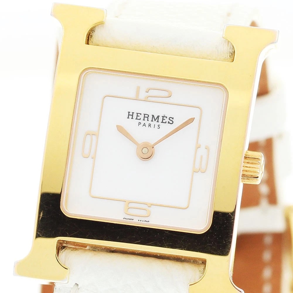 HERMES H WATCH DOUBLE TOUR WHITE DIAL QUARTZ WATCH: HERMES H Watch Double Tour white Dial Quartz Watch Brand: HERMES Type/Style: Wristwatch Material: Band Material leather, Case Material Stainless Steel/Gold Plated Color: Dial Color white Size: Case