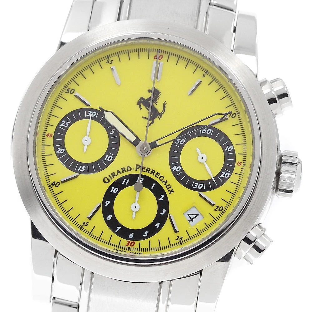 GIRARD PERREGAUX FERRARI CHRONOGRAPH YELLOW WATCH: GIRARD PERREGAUX Ferrari Chronograph yellow Watch Brand: GIRARD PERREGAUX Type/Style: Wristwatch Material: Band Material Stainless Steel, Case Material Stainless Steel Color: Dial Color yellow Size: C