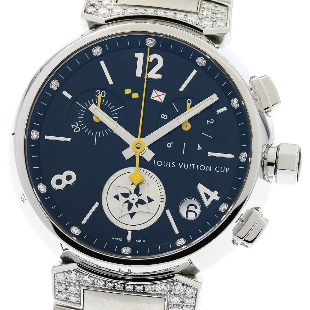 LOUIS VUITTON TAMBOUR LUG DIAMOND QUARTZ WATCH: LOUIS VUITTON Tambour lug diamond Quartz Watch Brand: LOUIS VUITTON Type/Style: Wristwatch Material: Band Material Stainless Steel, Case Material Stainless Steel Color: Dial Color black Size: Case