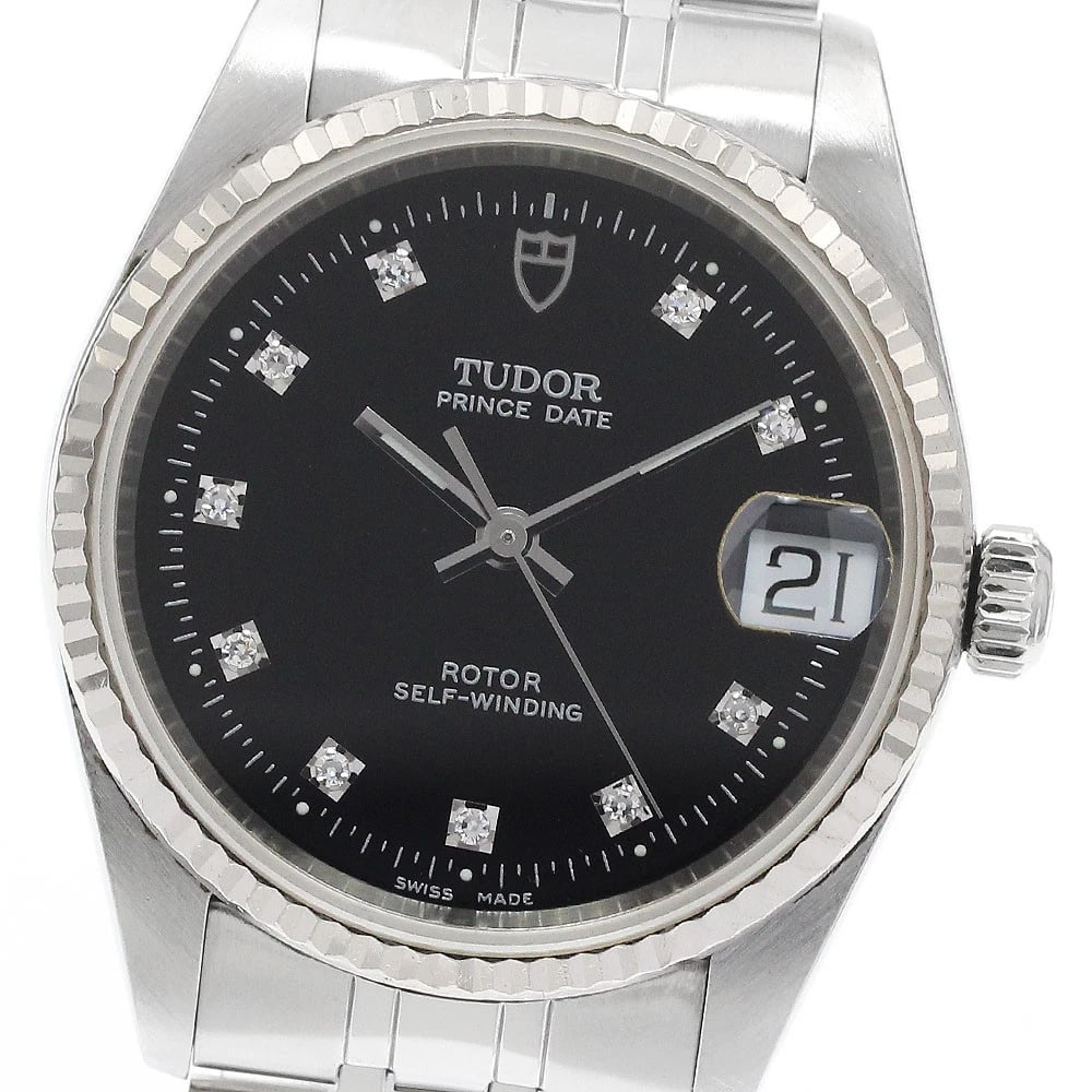 TUDOR PRINCE DATE WG BEZEL DIAMOND BLACK DIAL AUTOMATIC WATCH: TUDOR Prince Date WG bezel diamond black Dial Automatic Watch Brand: TUDOR Type/Style: Wristwatch Material: Band Material Stainless Steel, Case Material Stainless Steel/WG Color: Dial Color black