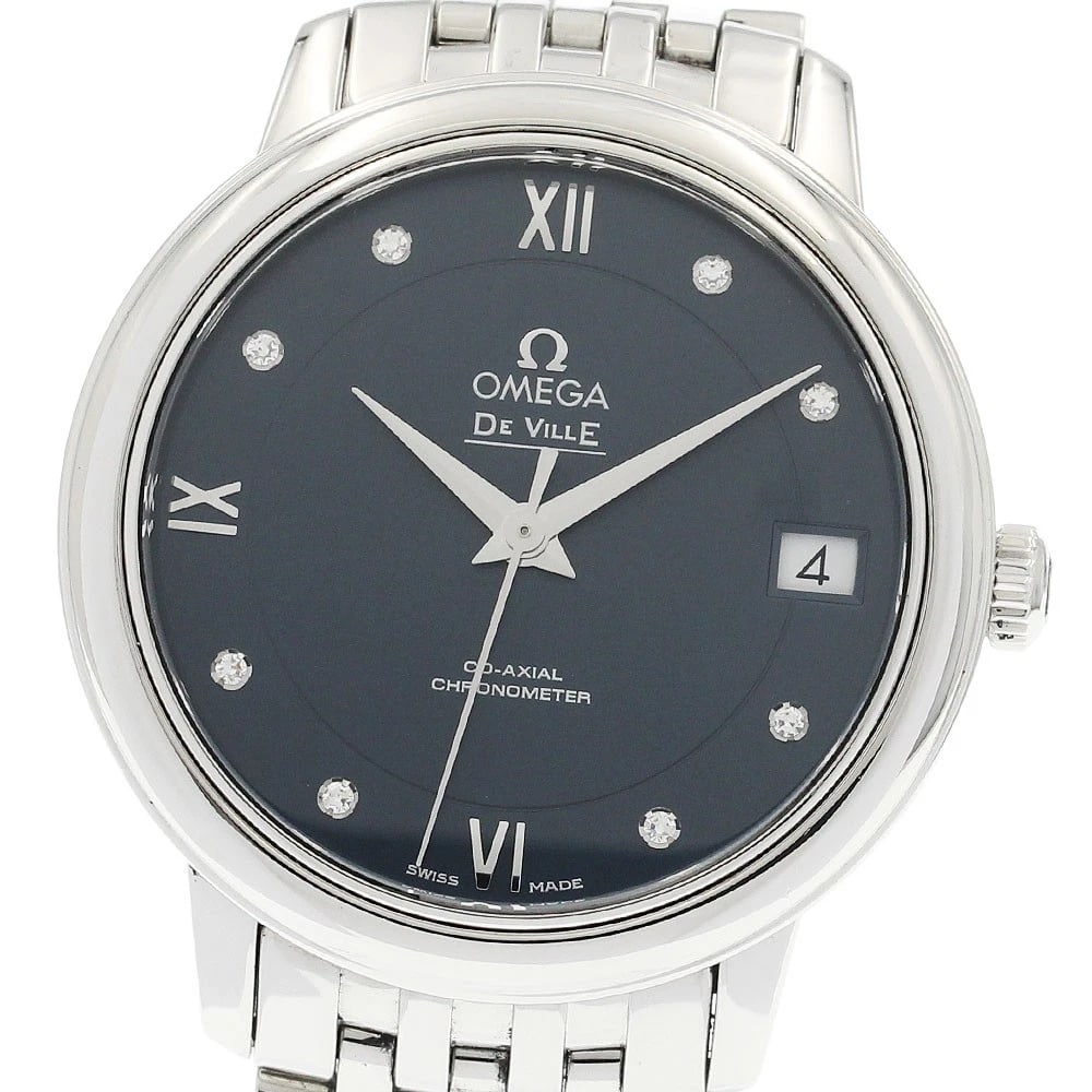 OMEGA DE VILLE PRESTIGE AUTOMATIC WATCH: OMEGA De Ville Prestige Automatic Watch Brand: OMEGA Type/Style: Wristwatch Material: Band Material Stainless Steel, Case Material Stainless Steel Color: Dial Color Navy Size: Case Size About33mm