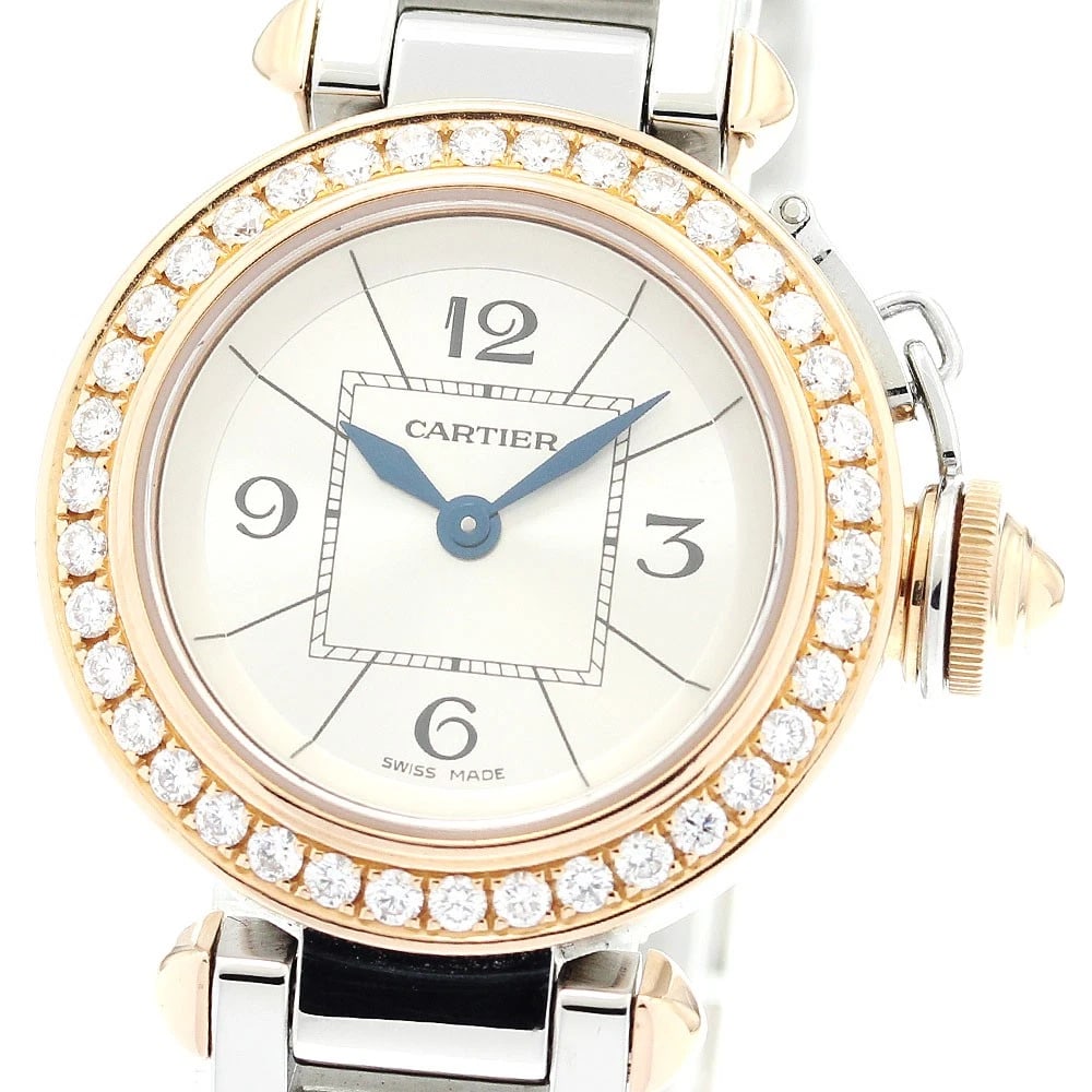 CARTIER MISPACHA K18PG DIAMOND BEZEL SILVER DIAL QUARTZ WATCH: CARTIER Mispacha K18PG diamond bezel Silver Dial Quartz Watch Brand: CARTIER Type/Style: Wristwatch Material: Band Material Stainless Steel, Case Material K18PG/Stainless Steel Color: Dial Color