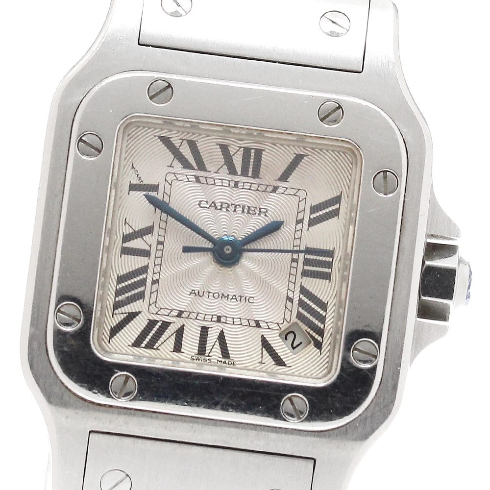 CARTIER SANTOS GALBEESM DATE SILVER DIAL AUTOMATIC WATCH: CARTIER Santos GalbeeSM Date Silver Dial Automatic Watch Brand: CARTIER Type/Style: Wristwatch Material: Band Material Stainless Steel, Case Material Stainless Steel Color: Dial Color Silver Size:
