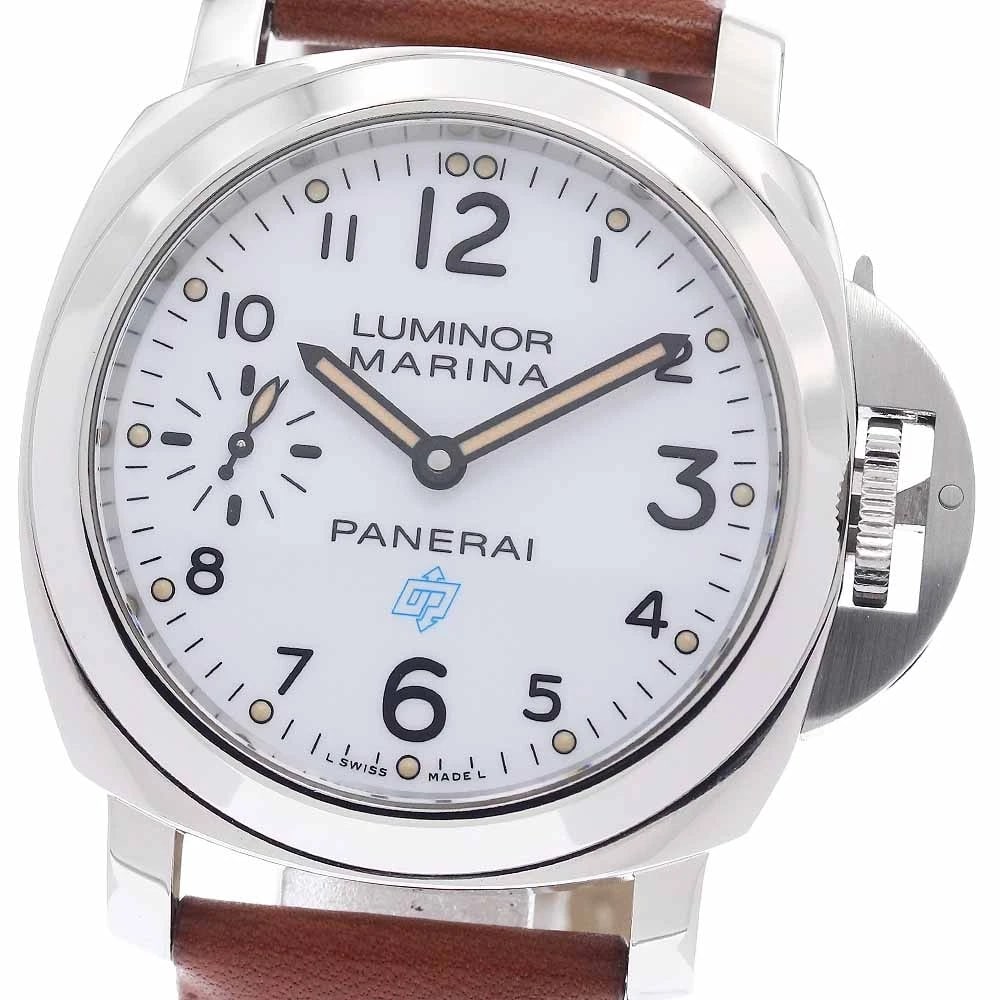 PANERAI LUMINOR MARINA LOGO ACHAIO HAND WINDING WATCH: PANERAI Luminor Marina Logo Achaio Hand Winding Watch Brand: PANERAI Type/Style: Wristwatch Material: Band Material leather, Case Material Stainless Steel Color: Dial Color white Size: Case Size