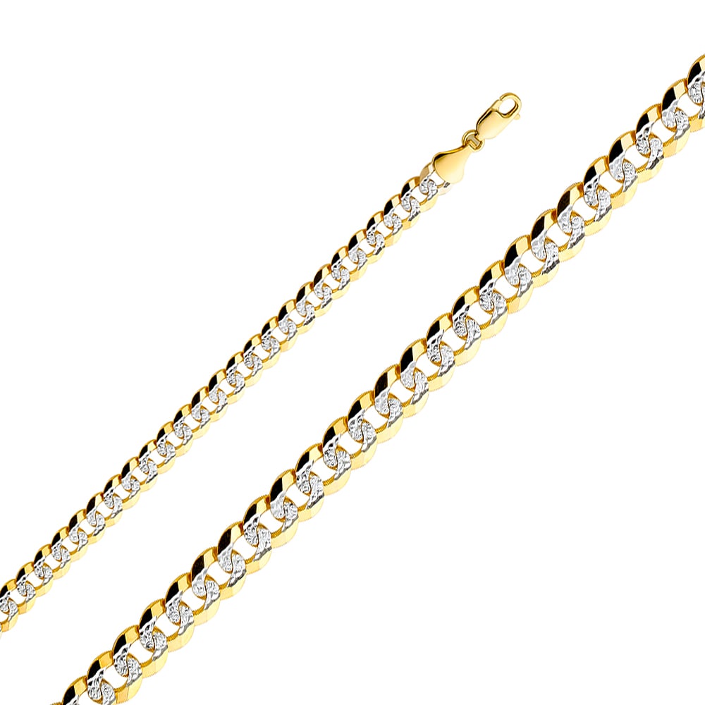 14KY CUBAN WP CHAIN: 14KY Cuban WP Chain Material Type : 14k Gold Material Color : Two Tone Avg. Weight: 16.27 Gr. Size: Length : 8.5 inch, Width 8.2mm Accessories: None Notice: When purchasing pre-owned goods, please