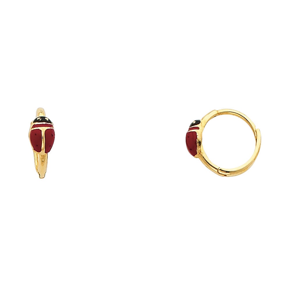14KY LADYBUG HUGGIES EARRINGS: 14KY Ladybug Huggies Earrings Material Type : 14k Gold Material Color : Yellow Avg. Weight: 0.97 Gr. Size: Height : 10 mm, Width : 10 mm Accessories: None Notice: When purchasing pre-owned goods,