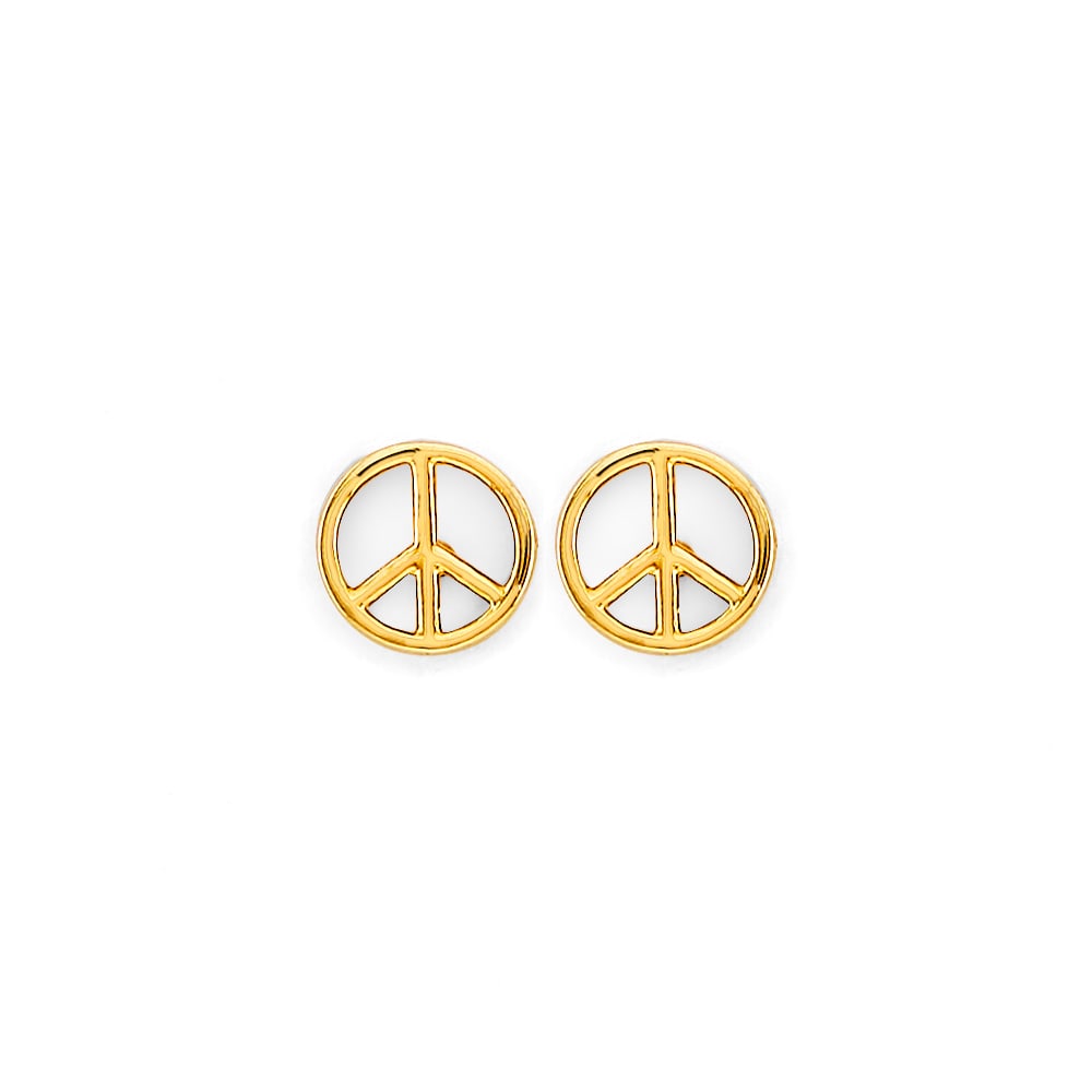 14KY PEACE PUSH BACK EARRINGS: 14KY Peace Push Back Earrings Material Type : 14k Gold Material Color : Yellow Avg. Weight: 1.42 Gr. Size: Height : 8 mm, Width : 8 mm Accessories: None Notice: When purchasing pre-owned goods,