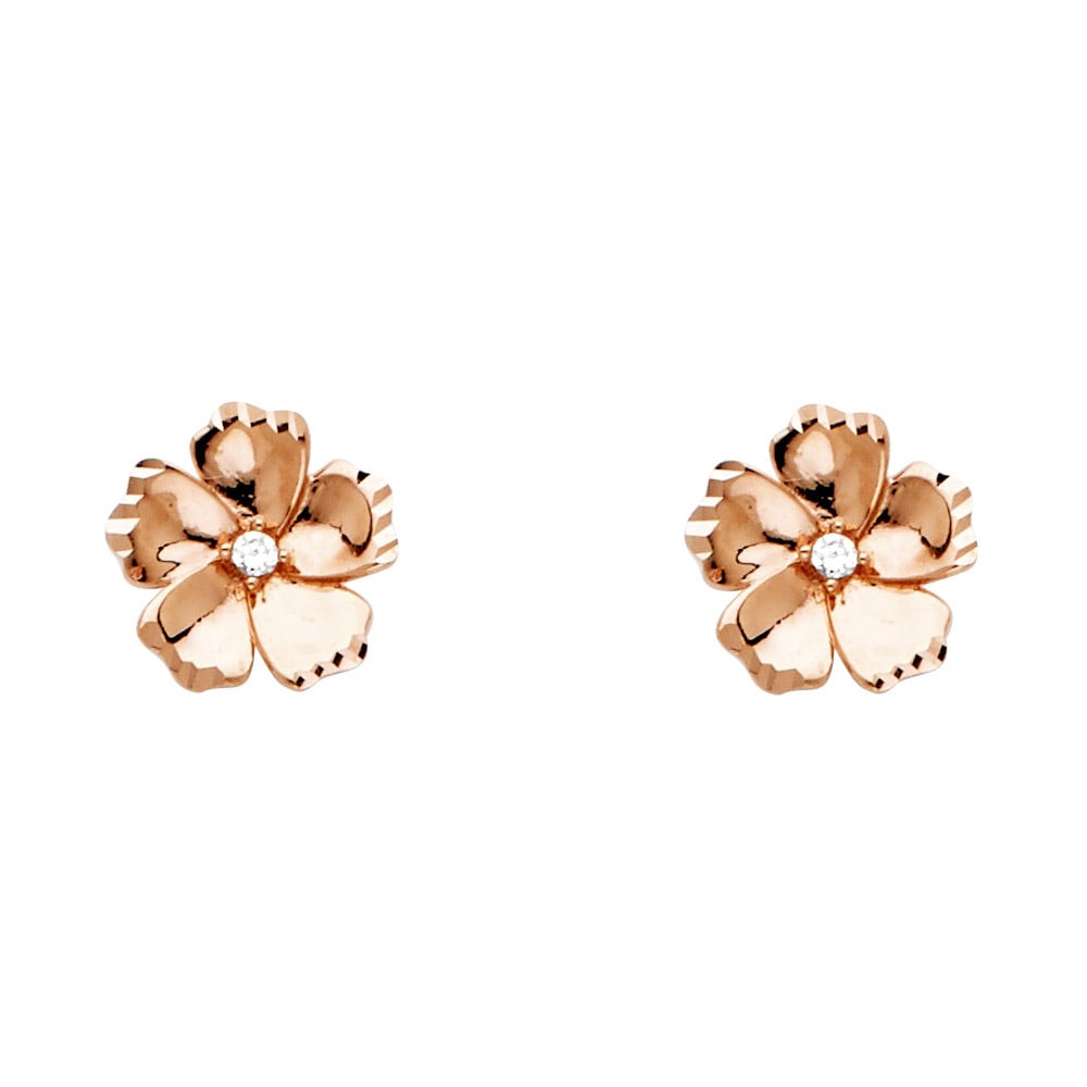 14K PINK GOLD CZ FLOWER P EARRINGS: 14K Pink Gold CZ Flower P Earrings Material Type : 14k Gold Material Color : Yellow Avg. Weight: 1.36 Gr. Size: Height : 8 mm, Width : 8 mm Accessories: None Notice: When purchasing pre-owned goods