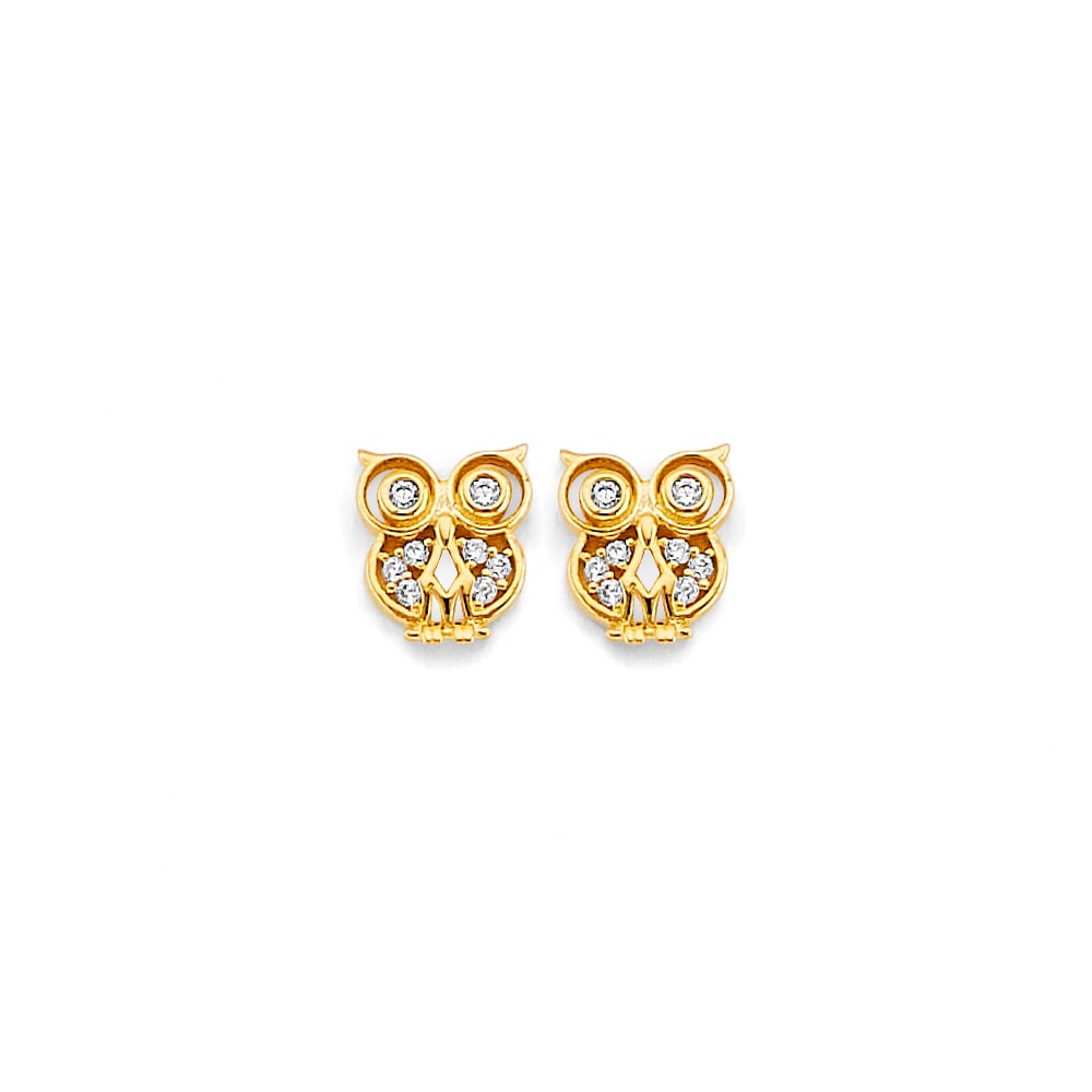 14KY CZ OWL PUSH BACK EARRINGS (1 of 4)