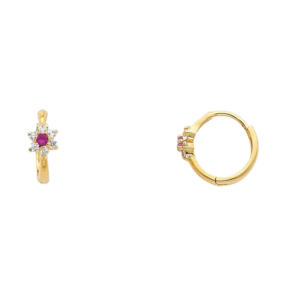 14KY FLOWER CZ HUGGIES EARRINGS: 14KY Flower CZ Huggies Earrings Material Type : 14k Gold Material Color : Yellow Avg. Weight: 1.25 Gr. Size: Height : 10 mm, Width : 10 mm Accessories: None Notice: When purchasing pre-owned goods,