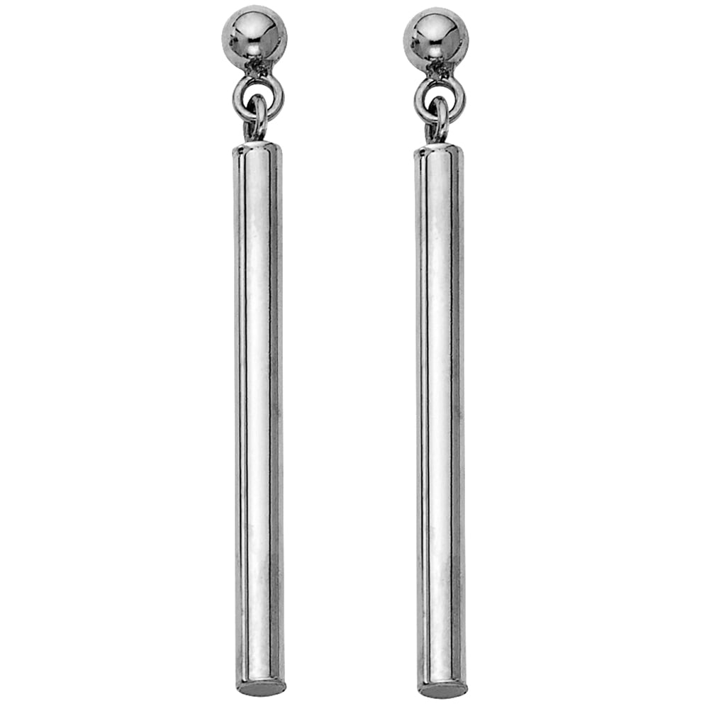 14KW ROUND BAR HANGING EARRINGS: 14KW Round Bar Hanging Earrings Material Type : 14k Gold Material Color : White Avg. Weight: 1.45 Gr. Size: Height : 40 mm, Width : 2.5 mm Accessories: None Notice: When purchasing pre-owned goods,