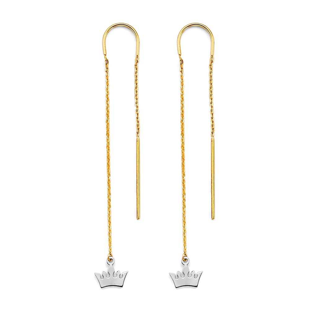 14K 2T CROWN DOUBLE LINE EARRINGS: 14K 2T Crown Double Line Earrings Material Type : 14k Gold Material Color : Two Tone Avg. Weight: 1.09 Gr. Size: Height : 65 mm, Width : 7 mm Accessories: None Notice: When purchasing pre-owned