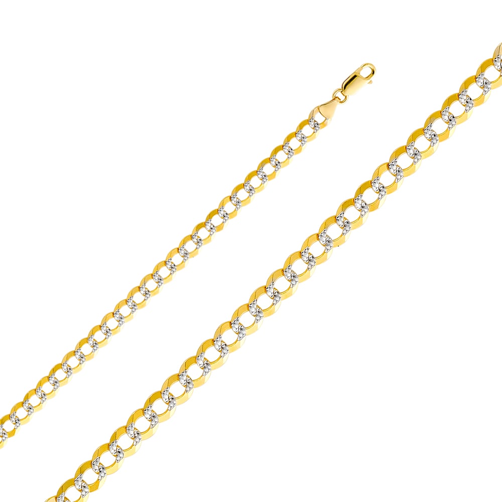 14KY CUBAN WP CHAIN: 14KY Cuban WP Chain Material Type : 14k Gold Material Color : Two Tone Avg. Weight: 27.48 Gr. Size: Length : 22 inch, Width 7mm Accessories: None Notice: When purchasing pre-owned goods, please ref