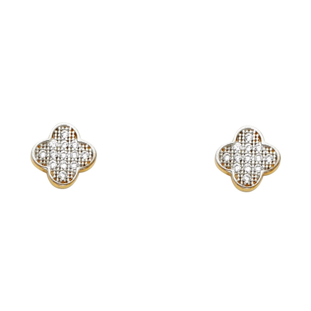 14K 2T CZ EARRINGS: 14K 2T CZ Earrings Material Type : 14k Gold Material Color : Two Tone Avg. Weight: 1.07 Gr. Size: Height : 7 mm, Width : 7 mm Accessories: None Notice: When purchasing pre-owned goods, please refer