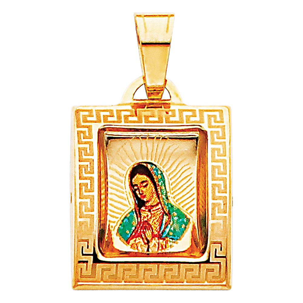 14KY VIRGIN DE GUADALUPE PICTURE PENDANT: 14KY Virgin De Guadalupe Picture Pendant Material Type : 14k Gold Material Color : Yellow Avg. Weight: 1.01 Gr. Size: Height 18 mm, Width 15 mm Accessories: None Notice: When purchasing pre-owned