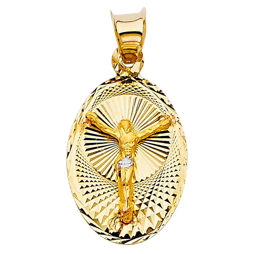 14K 2T RELIGIOUS STAMP PENDANT: 14K 2T Religious Stamp Pendant Material Type : 14k Gold Material Color : Two Tone Avg. Weight: 0.64 Gr. Size: Height 21 mm, Width 14 mm Accessories: None Notice: When purchasing pre-owned goods,
