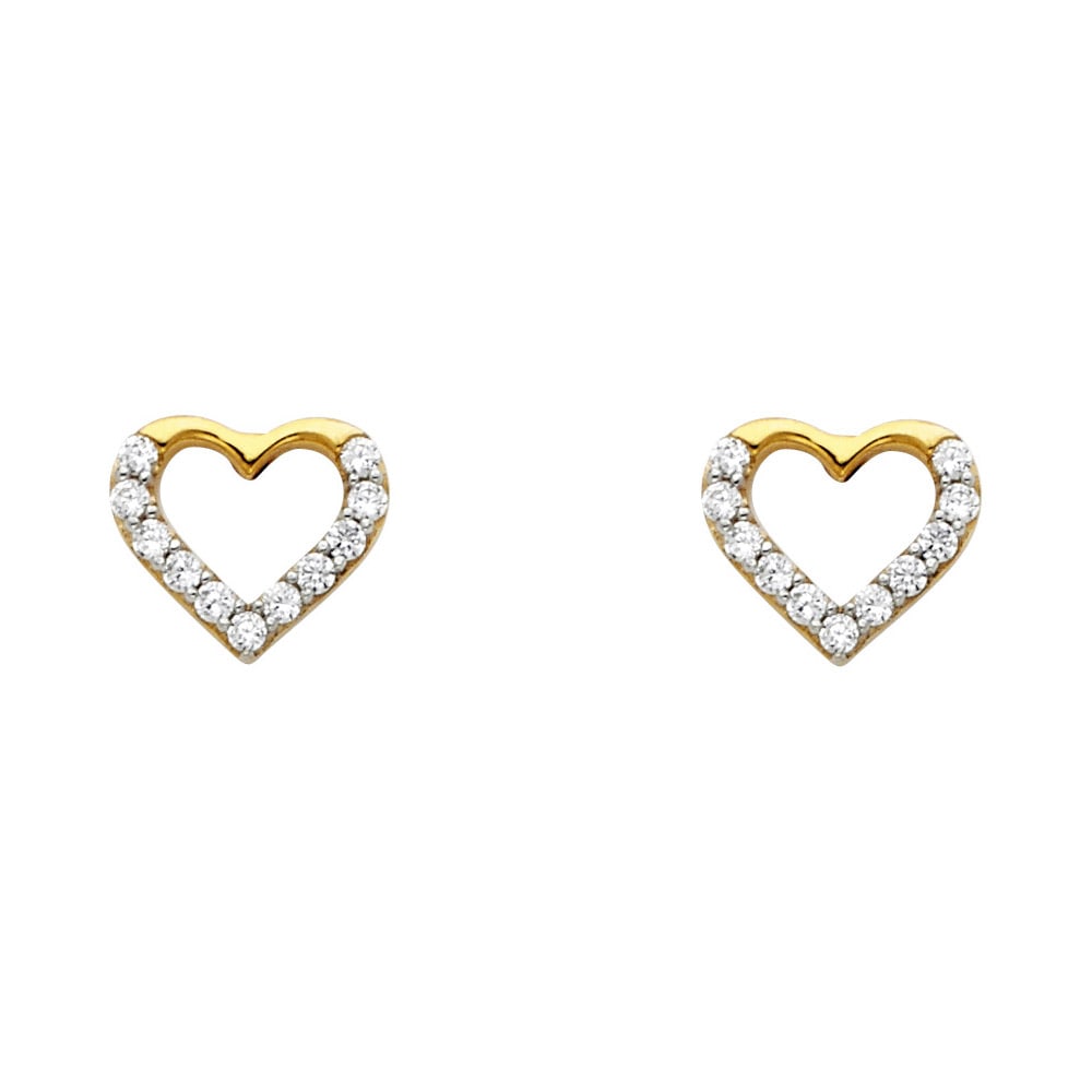 14KY CZ HEART POST EARRINGS: 14KY CZ Heart Post Earrings Material Type : 14k Gold Material Color : Yellow Avg. Weight: 1.22 Gr. Size: Height : 8 mm, Width : 10 mm Accessories: None Notice: When purchasing pre-owned goods, please